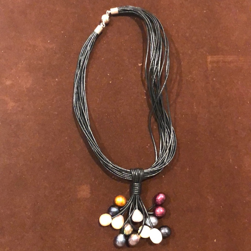 Black leather beaded necklace